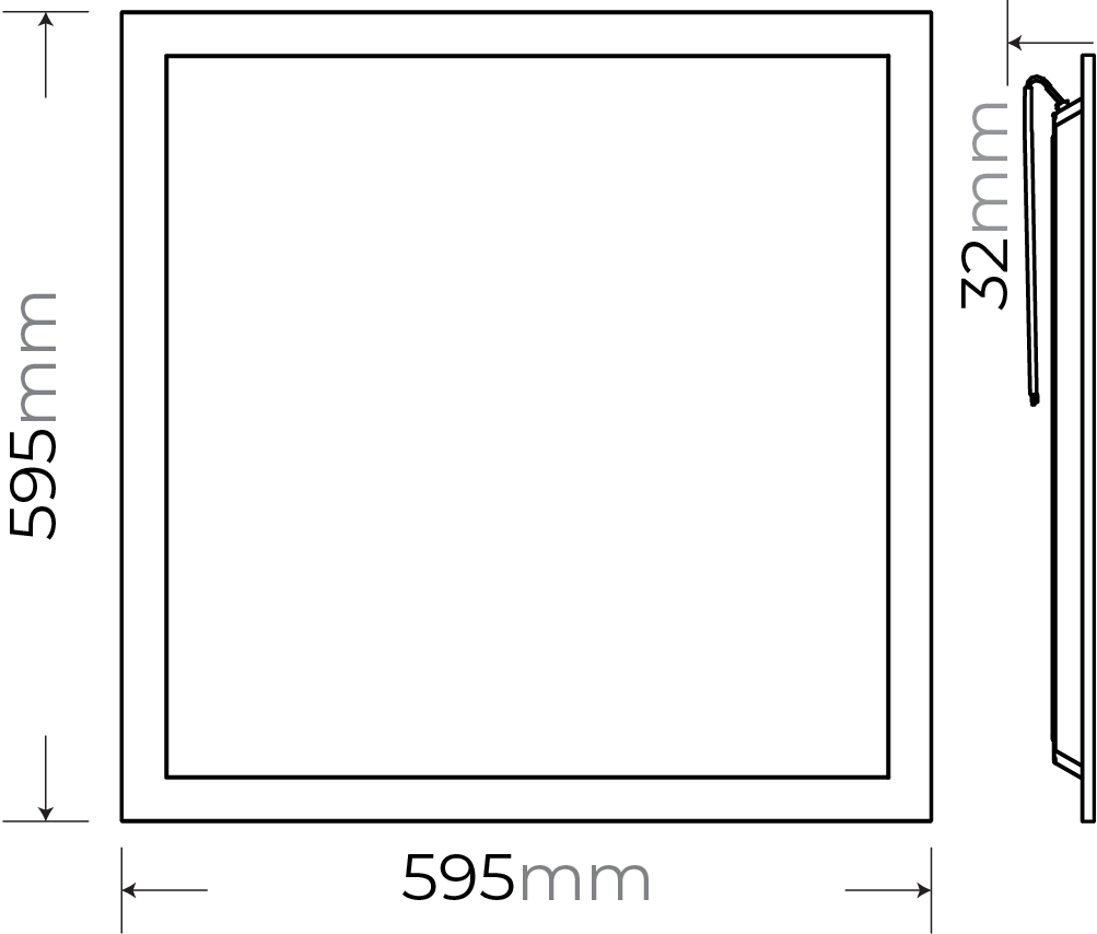 Panel Light 60x60 IP40 dimensions diagram